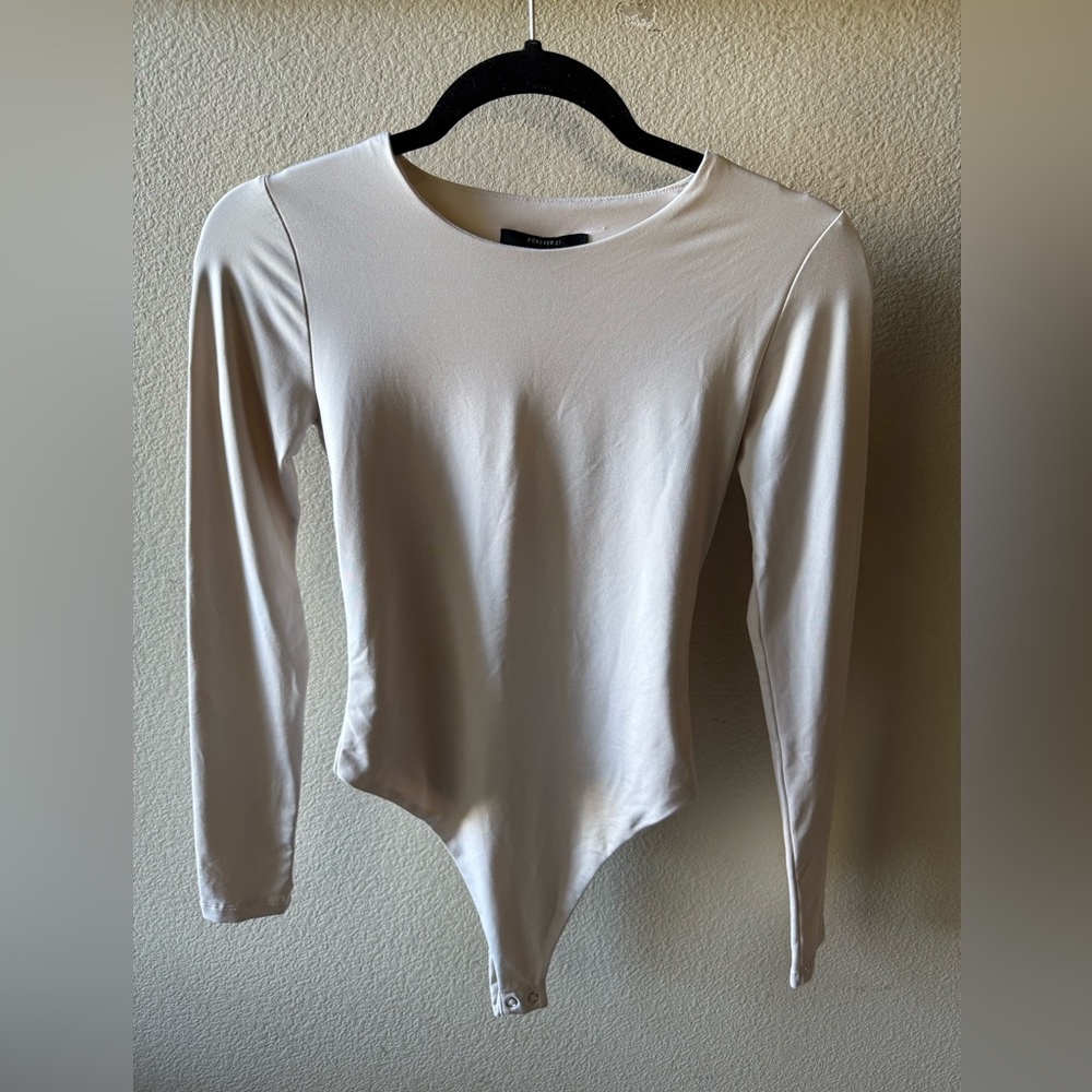 Forever 21 Cream Long Sleeve Bodysuit